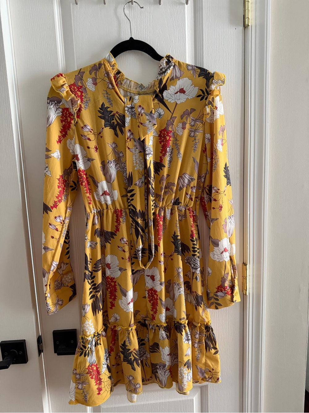 Yellow Floral Ruffle Mini Dress - Picture 3 of 4